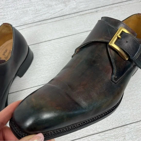 CALZOLERIA HARRIS x BARNEY'S NEW YORK Brown Iridescent Monk Strap Loafers Sz 8.5
